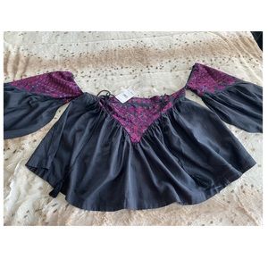 Free People Embroidered Cold Shoulder Blouse